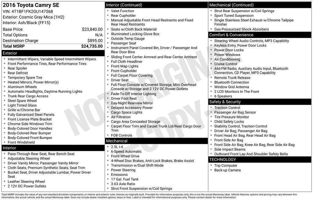 2016 Toyota CAMRY SE
