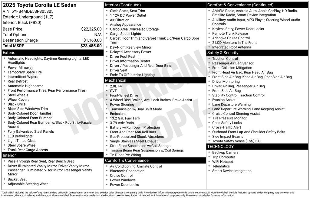 2025 Toyota COROLLA LE