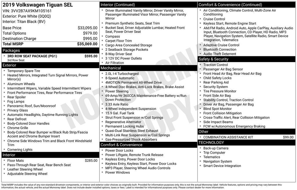 2019 Volkswagen Tiguan 2.0T SEL 4Motion