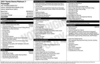 2021 Toyota Sienna Platinum 7 Passenger